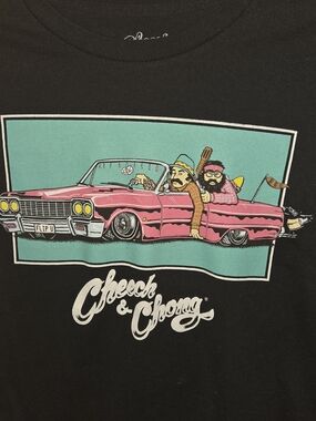 Cheech & Chong Graphic Tee - Black with Pink & Aqua Car